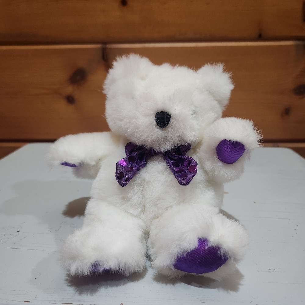 Nanco 6" White Purple Teddy Bear Stuffed Animal Plush Toy Vintage 1998 Nancy Co